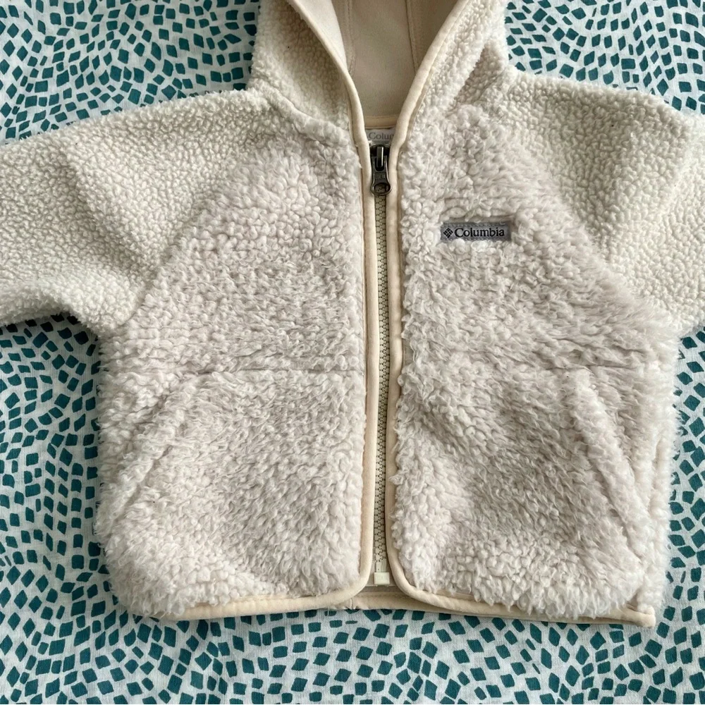Columbia Cream Teddy Sherpa Fleece Full Zip Hooded Jacket Baby Infant 3-6 Months